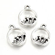 Tibetan Style Alloy Charms, Lead Free & Cadmium Free, Flat Round with Spindrift, Antique Silver, 14x11x3mm, Hole: 1.5mm, about 684pcs/500g(TIBE-S323-068AS-RS)