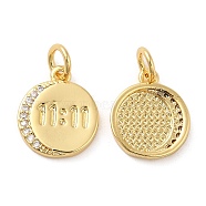 Rack Plating Brass Micro Pave Cubic Zirconia Pendants, Long-Lasting Plated, Cadmium Free & Lead Free, Flat Round, Real 18K Gold Plated, 13x11x2mm, Hole: 3mm(KK-I706-05G)