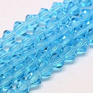 Imitate Austrian Crystal Bicone Glass Beads Strands, Grade AA, Faceted, Deep Sky Blue, 4x4mm, Hole: 1mm, about 93~95pcs/strand, 14 inch(X1-GLAA-F029-4x4mm-19)