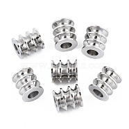 316 Surgical Stainless Steel European Beads, Large Hole Beads, Grooved Beads, Column, Stainless Steel Color, 9x8mm, Hole: 4mm(STAS-N097-066P)