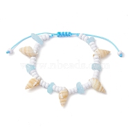 Dyed Natural White Jade Braided Bead Bracelets, Beach Natural Spiral Shell Adjustable Kid Bracelets for Girls, Deep Sky Blue, Inner Diameter: 1-5/8~2-7/8 inch(4.1~7.2cm)(BJEW-JB10358-02)