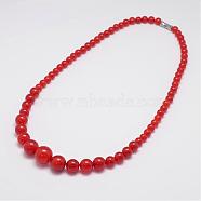Natural Malaysia Jade Graduated Bead Necklaces, Dyed, with Screw Clasps, Platinum, Red, 18.3 inch(NJEW-A149-01)