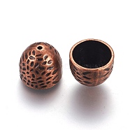 Hammered Alloy Campaniform Cord Ends, End Caps, Cadmium Free & Nickel Free & Lead Free, Red Copper, 16x14mm, Hole: 1mm, Inner Diameter: 13mm(PALLOY-G071-R-NF)