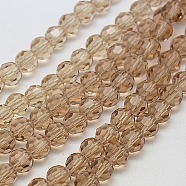 Glass Beads Strands, Faceted(32 Facets), Round, BurlyWood, 6mm, Hole: 1.2mm, about 88~91pcs/strand, 19.49 inch~20.08 inch(49.5~51cm)(EGLA-J042-6mm-21)