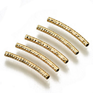 Brass Curved Tube Beads, Curved Tube Noodle Beads, Fancy Cut, Nickel Free, Real 18K Gold Plated, 19x2mm, Hole: 1.2mm(KK-R112-033A-NF)