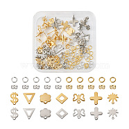 56Pcs 14 Style 201 Stainless Steel Stud Earring Findings with Hole and 304 Stainless Steel Pins and Ear Nuts, with 60Pcs Brass Jump Rings, Flower & Cross & Leaf & Butterfly & Oval, Golden & Stainless Steel Color, 9~12x7~10.5mm, Hole: 1~1.6mm, Pin: 0.8mm, 4Pcs/style(DIY-SW0001-11)