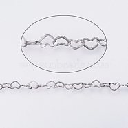 304 Stainless Steel Link Chains, Soldered, Heart, Stainless Steel Color, 3.6x5x0.6mm, about 32.8 Feet(10m)/card(CHS-E002-15)