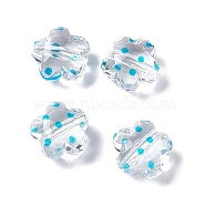 Transparent Acrylic Beads, Flower with Polka Dot Pattern, Clear, Deep Sky Blue, 16.5x17.5x10mm, Hole: 3mm(OACR-C009-13A)