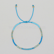 Glass Seed Braided Beaded Bracelets, Adjustable Bracelet, Deep Sky Blue, 11 inch(28cm)(XC9959-05)