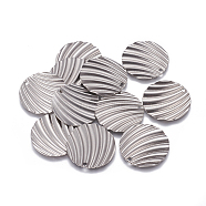 201 Stainless Steel Pendants, Textured, Flat Round, Stainless Steel Color, 28x1mm, Hole: 1.8mm(X-STAS-L234-050P)