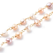 1 Strand Handmade Cultured Freshwater Pearl Beaded Chains, with Copper Wire, Soldered, Real 18K Gold Plated, 6~10x7~9x4~7mm, about 3.28Feet/strand(1m/strand)(AJEW-SZ0002-04)
