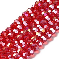 Transparent Glass Beads, 32 Facets, AB Color Plated, Round, Cerise, 6x5.5mm, Hole: 1.2mm, about 91~93pcs/strand, 19.57''~19.92''(49.7~50.6cm)(EGLA-A035-T6mm-B07)