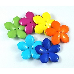 Colorful Acrylic Buttons, Two Drilled Hole, Faceted, Flower, Mixed Color, Size: about 40mm in diameter, 7mm thick, hole: 1mm(X-MACR-S066-M)