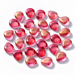 Transparent Spray Painted Glass Beads, Top Drilled Beads, with Glitter Powder, Teardrop, Crimson, 12.5x10.5x5.5mm, Hole: 0.9mm(X-GLAA-T016-29B)