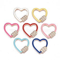 Rack Plating Alloy Enamel Cabochons, with Crystal Rhinestone, Cadmium Free & Nickel Free & Lead Free, Light Gold, Heart, Mixed Color, 24.5x24.5x3mm, Inner Diameter: 16x19mm(PALLOY-S132-312)