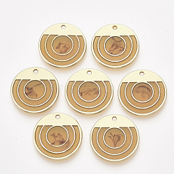Epoxy Resin Pendants, with Alloy Findings, Flat Round, Golden, Goldenrod, 23x2mm, Hole: 1.6mm(RESI-S368-17B)