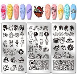 Stainless Steel DIY Nail Art Templates, Template Tool, Rectangle, Food, 12x6cm, 3pcs/set(MRMJ-WH0092-102)