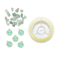 26Pcs Flat Round Initial Letter A~Z Alphabet Enamel Charms, 20G Natural Green Aventurine Chip Beads and Elastic Thread, for DIY Jewelry Making Kits, Green, Alphabet Enamel Charms: 26pcs/set, 1 set(DIY-FS0001-58)