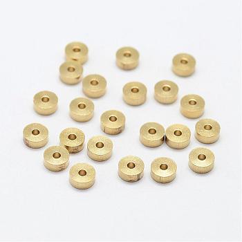 Brass Spacer Beads, Flat Round, Nickel Free, Raw(Unplated), 5x2mm, Hole: 1.5mm