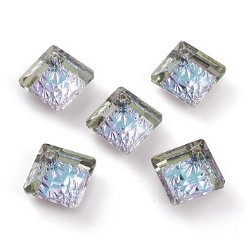 Embossed Glass Rhinestone Pendants, Abnormity Embossed Style, Rhombus, Faceted, Vitrail Light, 13x13x5mm, Hole: 1.2mm, Diagonal Length: 13mm, Side Length: 10mm