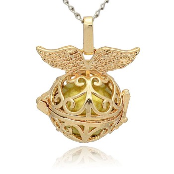 Golden Tone Brass Hollow Round Cage Pendants, with No Hole Spray Painted Brass Ball Beads, Dark Khaki, 28x27x20mm, Hole: 3x8mm