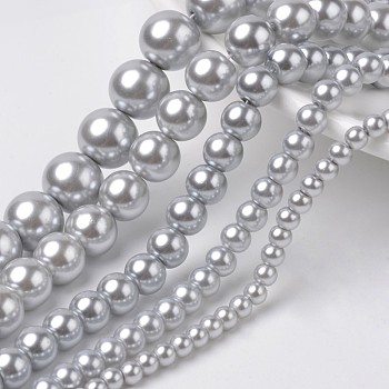 Dyed Glass Pearl Round Beads Strands, Gray, 4mm/6mm/8mm/10mm/12mm, Hole: 1mm, about 70~216pcs/strand