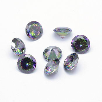Cubic Zirconia Pointed Back Cabochons, Grade A, Faceted, Diamond, Colorful, 5x3mm
