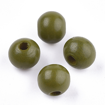 Painted Natural Wood Beads, Round, Olive, 10x8.5~9mm, Hole: 2~3mm