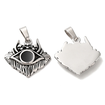 304 Stainless Steel Enamel Pendants, with 201 Stainless Steel Snap On Bails, Evil Eye Charm, Antique Silver, 18x19.5x3mm, Hole: 3x6mm