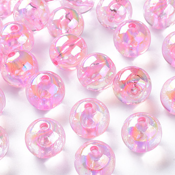 Transparent Acrylic Beads, AB Color Plated, Round, Pearl Pink, 16x15mm, Hole: 2.8mm, about 220pcs/500g