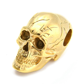 Ion Plating(IP) 316L Surgical Stainless Steel European Beads, Large Hole Beads, Skull, Golden, 30x15.5x20mm, Hole: 7mm