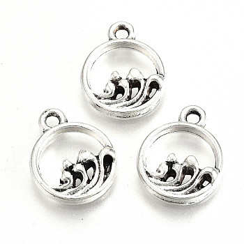 Tibetan Style Alloy Charms, Lead Free & Cadmium Free, Flat Round with Spindrift, Antique Silver, 14x11x3mm, Hole: 1.5mm, about 684pcs/500g