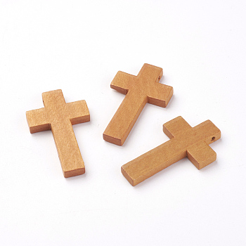 Maple Wood Pendants, Cross, Chocolate, 42x24.5x4mm, Hole: 2mm