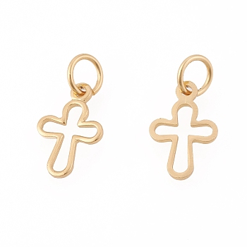 Brass Tiny Cross Charms, Cadmium Free & Nickel Free & Lead Free, Real 18K Gold Plated, 12x8x1mm, Hole: 3mm