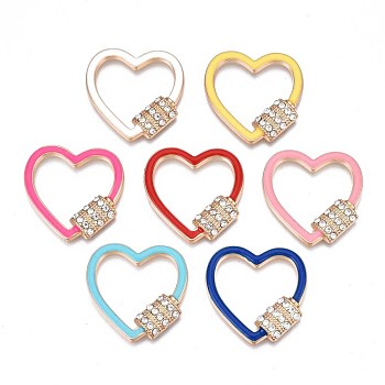 Rack Plating Alloy Enamel Cabochons, with Crystal Rhinestone, Cadmium Free & Nickel Free & Lead Free, Light Gold, Heart, Mixed Color, 24.5x24.5x3mm, Inner Diameter: 16x19mm