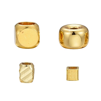 60Pcs 4 Style Brass Spacer Beads Set, Long-Lasting Plated, Rondelle & Cube & Cuboid, Golden, 15Pcs/Style