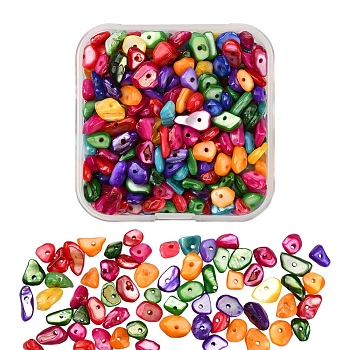 Natural Dyed Shell Beads, Chip, Colorful, 5~14x5~10mm, Hole: 1mm, 70g/box