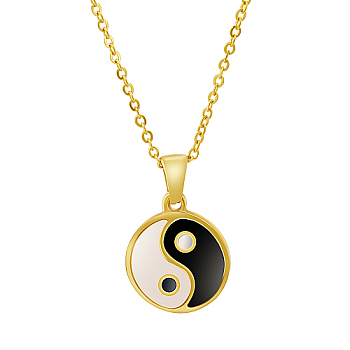 Stainless Steel Pendant Necklaces, Yin Yang, Real 18K Gold Plated, 17.72 inch(45cm)