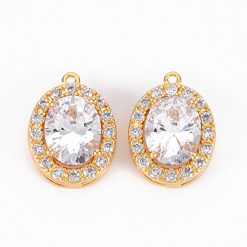 Brass Micro Pave Clear Cubic Zirconia Pendants, Oval, Real 18K Gold Plated, 15x11x4.5mm, Hole: 0.9mm