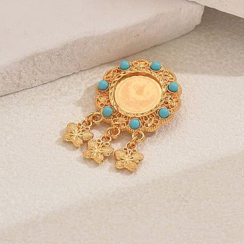 Flat Round Alloy Brooches for Backpack Clothes, with Butterfly Pendants, Golden, 