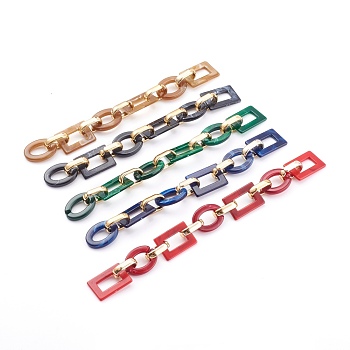 Handmade Acrylic Cable Chains, with CCB Plastic Linking Ring, Oval & Rectangle, Mixed Color, 26x18x2.5mm, 24x18x3.5mm and 19x12x5mm, 39.37 inch(1m)/strand