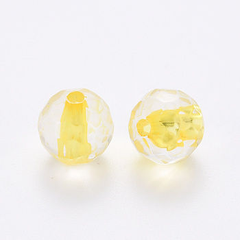 Transparent Acrylic Beads, Round, Faceted, Gold, 6x5.5mm, Hole: 1.4mm, about 4160pcs/500g