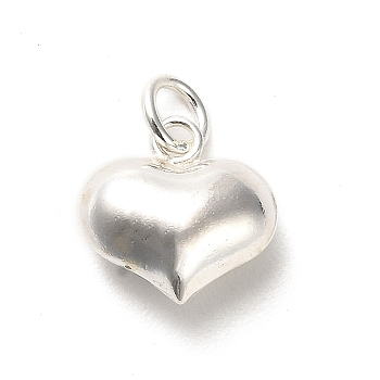 925 Sterling Silver Pendants, Heart Charms with Jump Rings, Silver, 10x10x5mm, Hole: 3mm