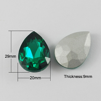 Glass Point Back Rhinestone, Back Plated, Faceted, teardrop, Sea Green, 29x20x9mm