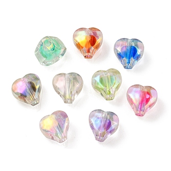 UV Plating Rainbow Iridescent Acrylic Beads, Two Tone Bead in Bead, Heart, Mixed Color, 11x11.5x8mm, Hole: 3mm