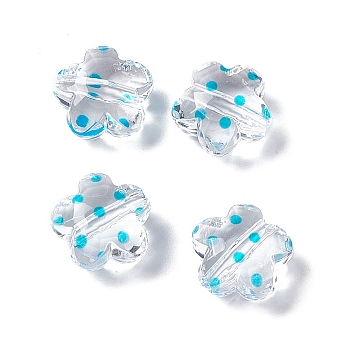Transparent Acrylic Beads, Flower with Polka Dot Pattern, Clear, Deep Sky Blue, 16.5x17.5x10mm, Hole: 3mm