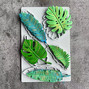 DIY Monstera Leaf & Feather Food Grade Silicone Molds, Fondant Molds, for Chocolate, Candy, UV Resin, Epoxy Resin Craft Making, Gainsboro, 202x127x10mm