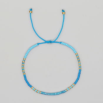Glass Seed Braided Beaded Bracelets, Adjustable Bracelet, Deep Sky Blue, 11 inch(28cm)