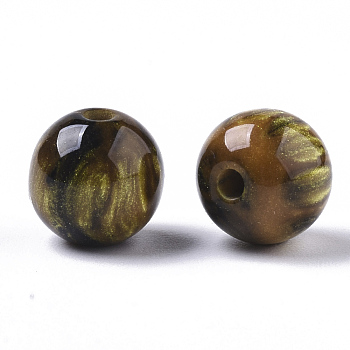 Resin Beads, Imitation Gemstone, Round, Gold, 8mm, Hole: 1.6mm