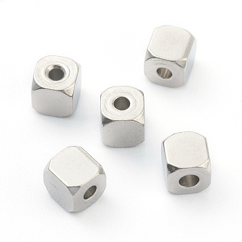 304 Stainless Steel Beads, Cube, Faceted, Stainless Steel Color, 4x4x4mm, Hole: 1.5mm